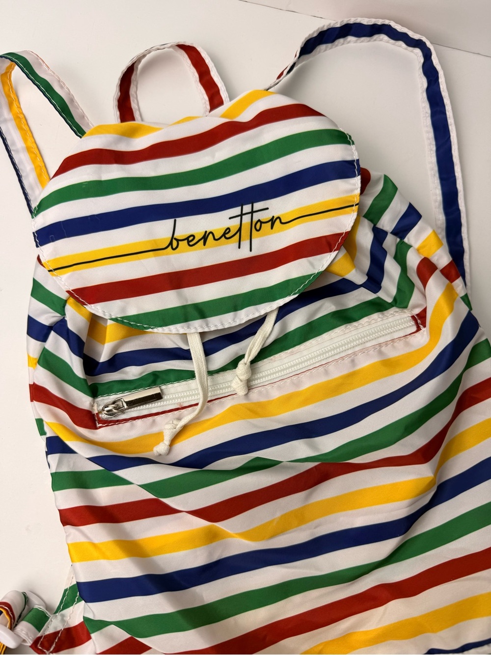 United Colors of Benetton Kid Lightweight Multicolor Striped Drawstring Backpack